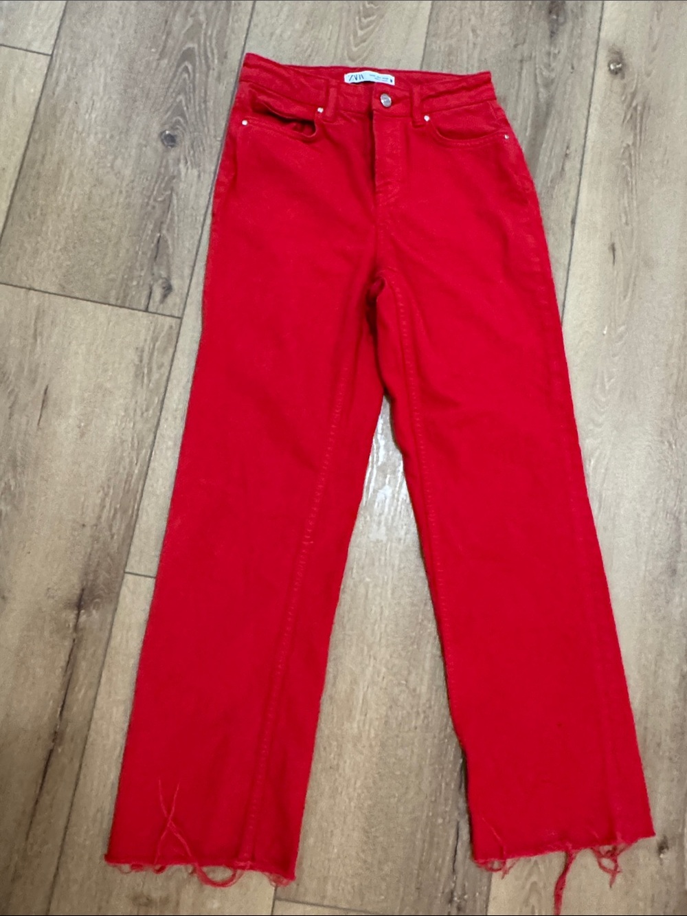 Zara Red Straight-Leg Jeans
